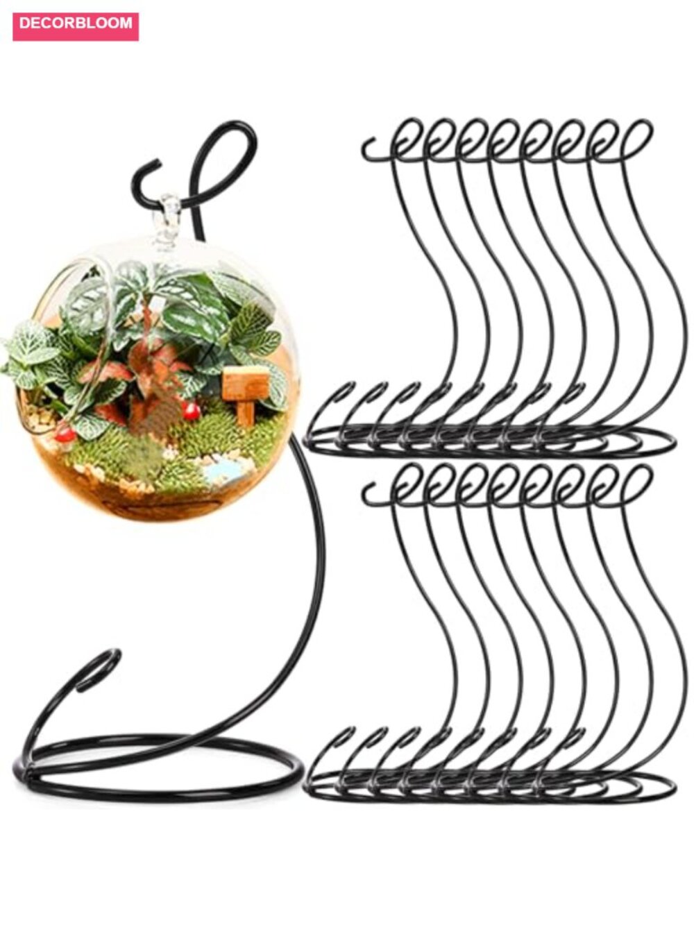 16 Pack Ornament Display Stand Iron Glass Ball Holder 9 Inch Hanging Hook